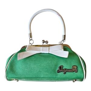 Sourpuss Green Bow Handbag Rockabilly Pinup Retro Purse Kiss Lock